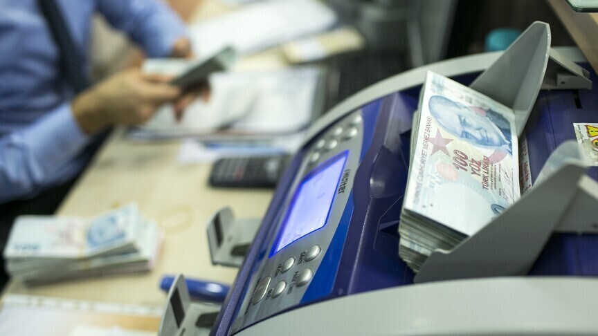 Para sayma makinesinde Türk lirası banknotlar (arşiv)