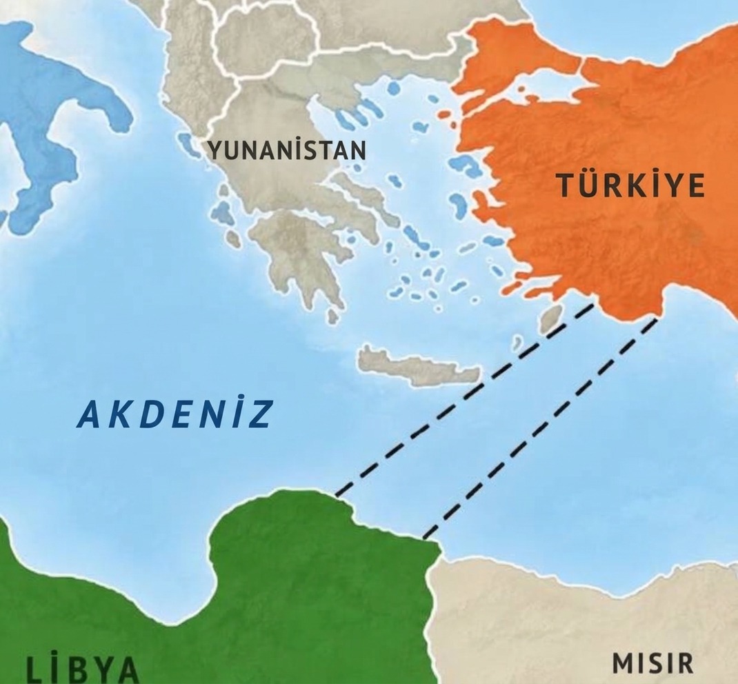Türkiye ile Libya arasındaki deniz yetki alanları hattını gösteren harita