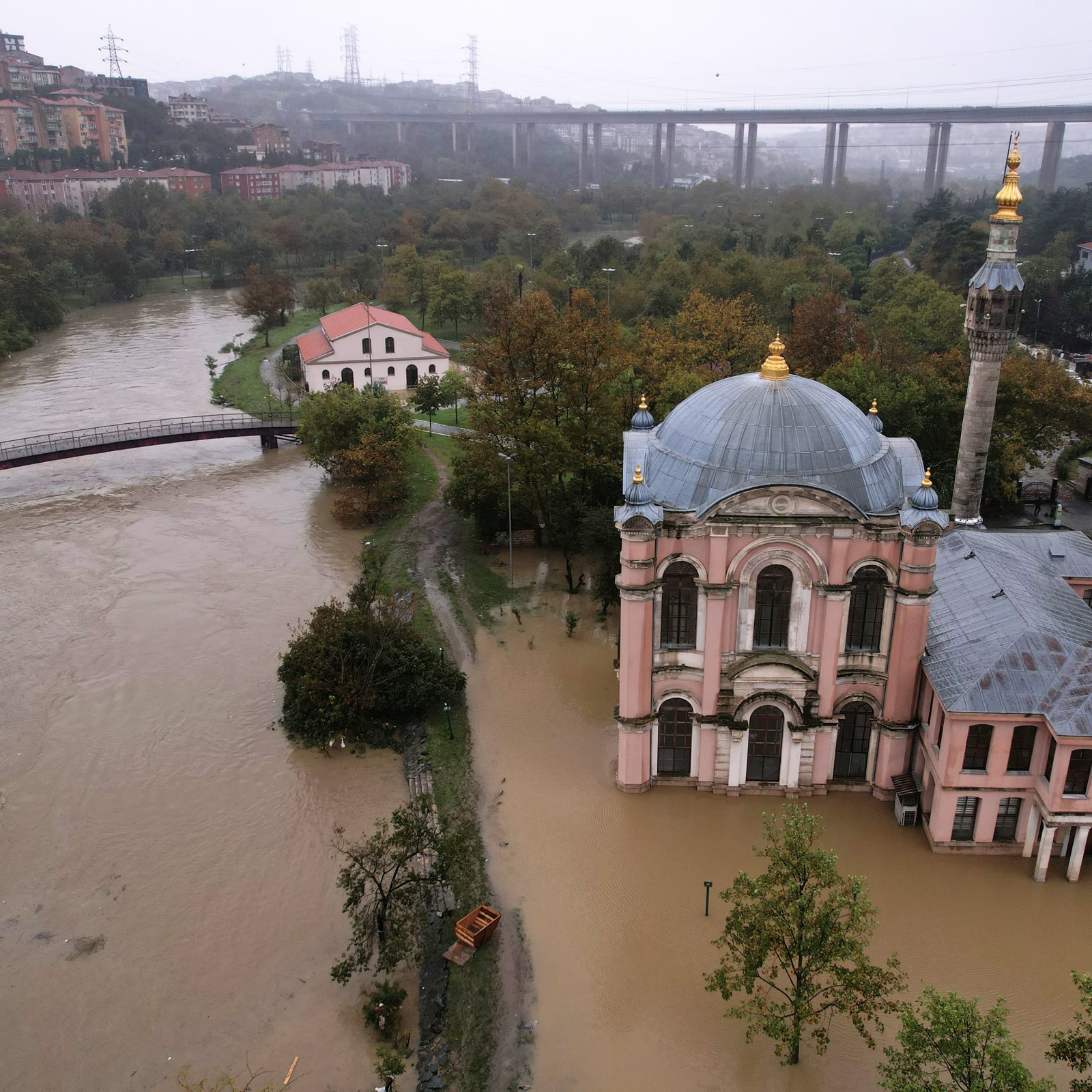 The historic Sadabad Mosque flooded after the Kağıthane Stream overflowed