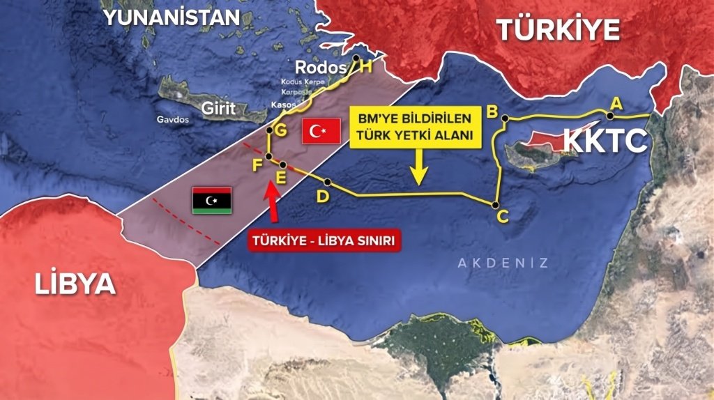 Türkiye-Libya deniz yetki alanlarını gösteren harita