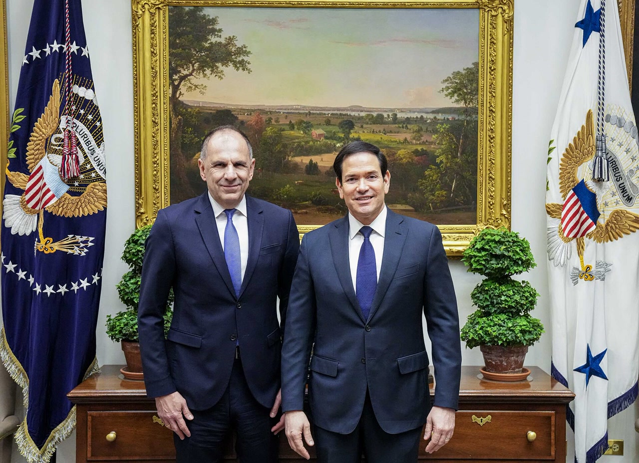 Rubio, Yunanistan Dışişleri Bakanı Yorgos Gerapetritis ile Washington'da (Şubat 2026)