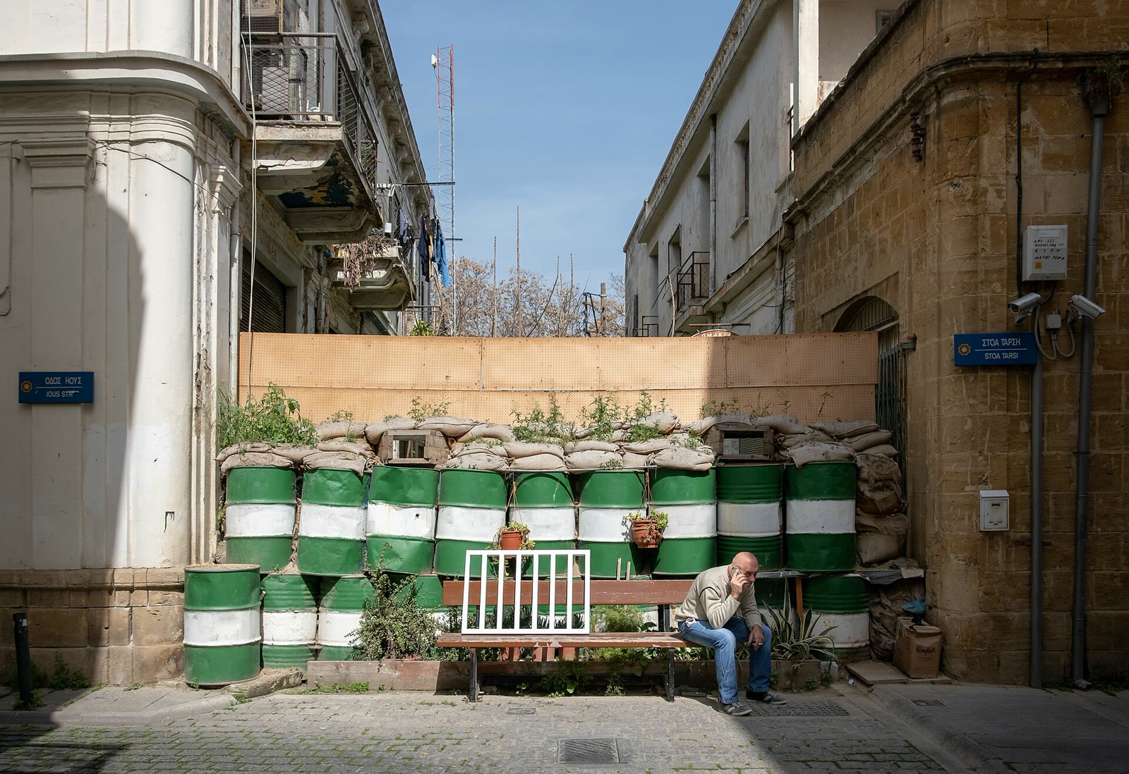 A buffer zone barricade near Ledra Street in Nicosia