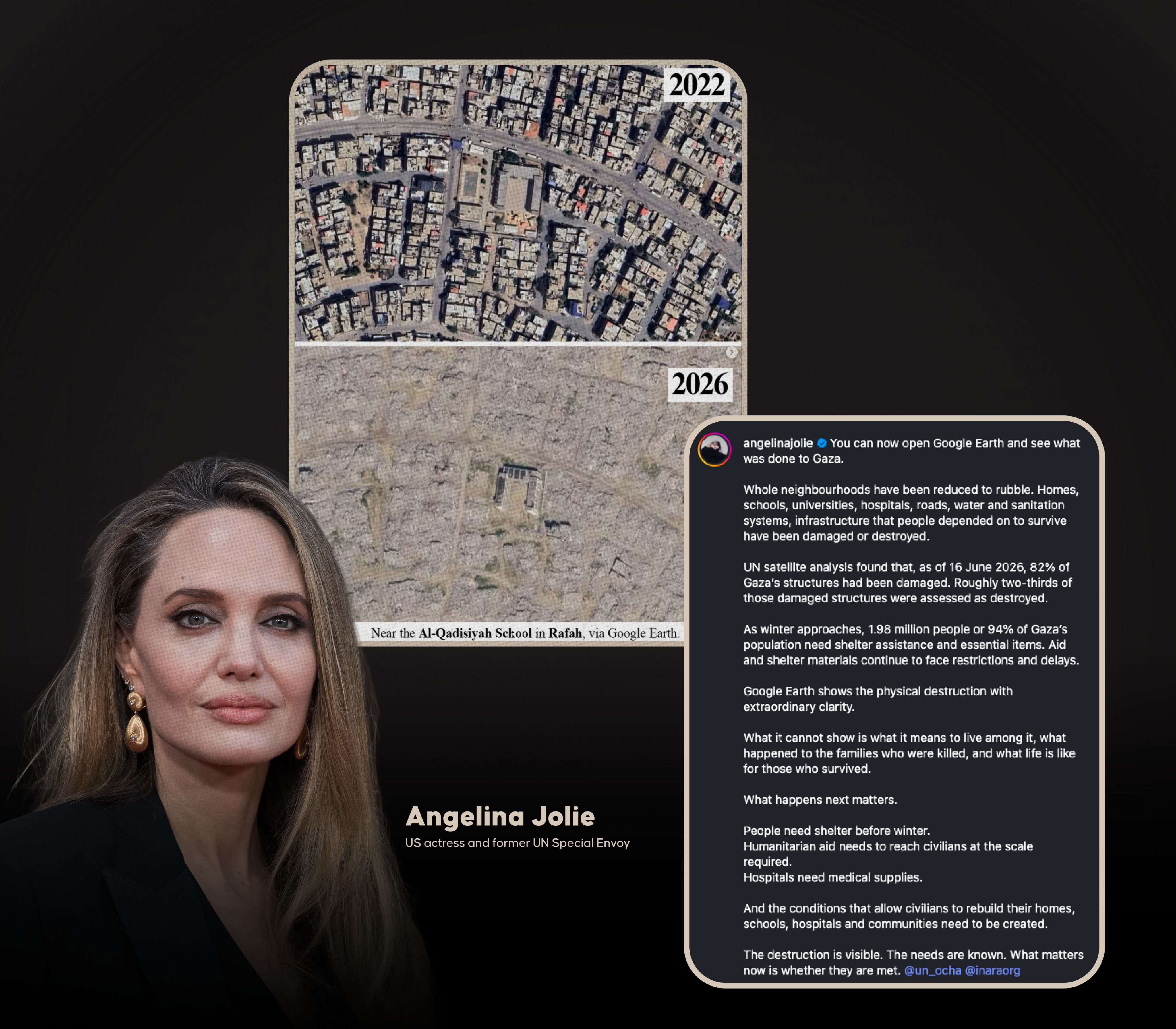 Angelina Jolie'nin Gazze'deki yıkımı gösteren Google Earth karşılaştırması ve mesajı