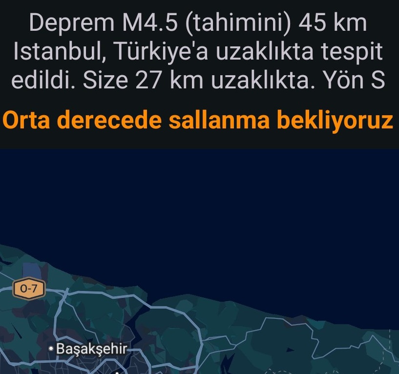 Bazı Android telefonlara deprem öncesi gelen uyarı