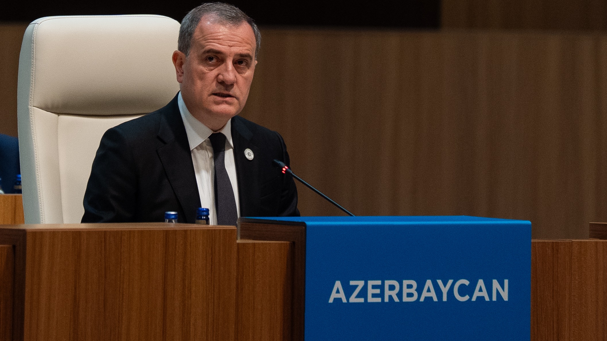 Azerbaycan Dışişleri Bakanı Ceyhun Bayramov, zirvede konuşurken