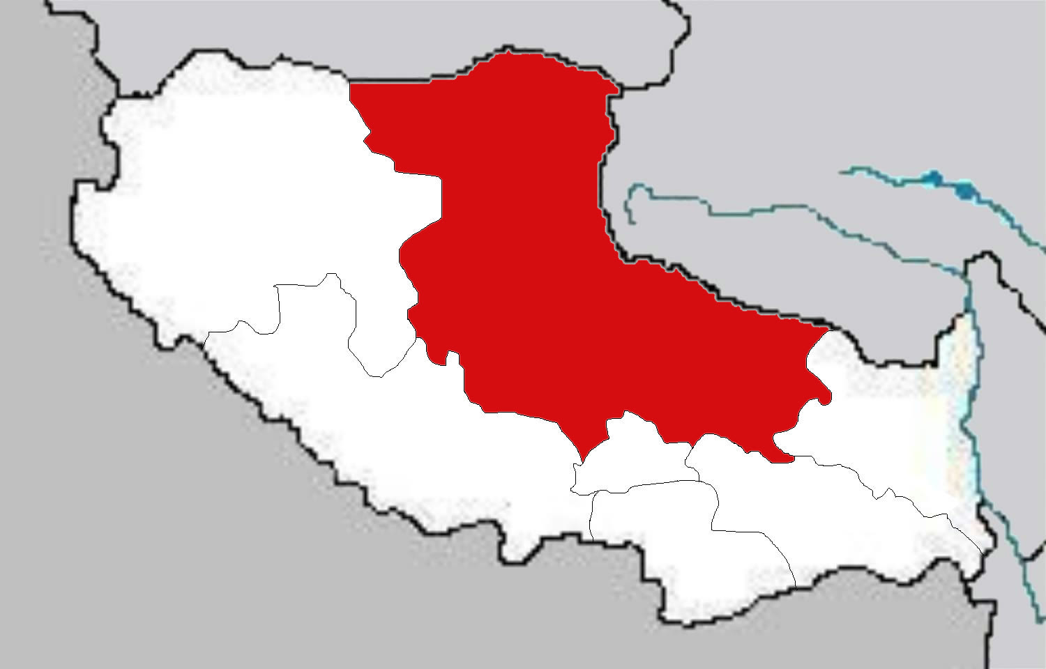 Nagçu bölgesinin Tibet'teki konumu