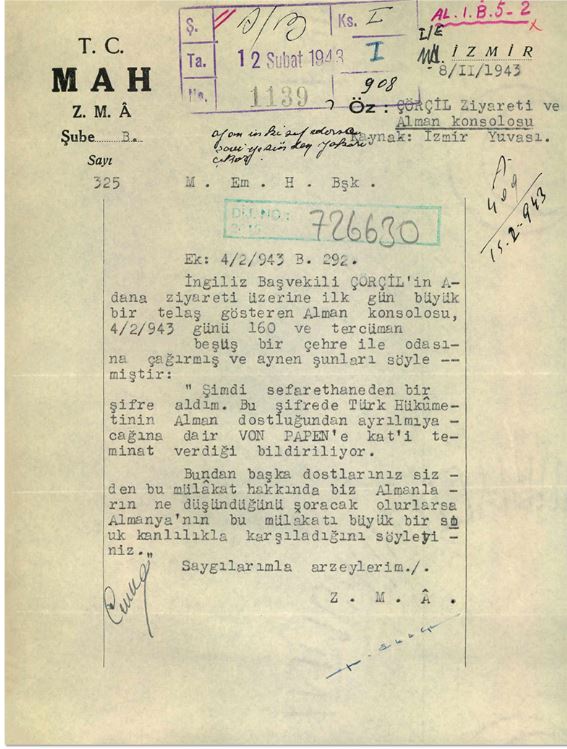 MİT arşivinden yayımlanan 1943 tarihli bir istihbarat belgesi