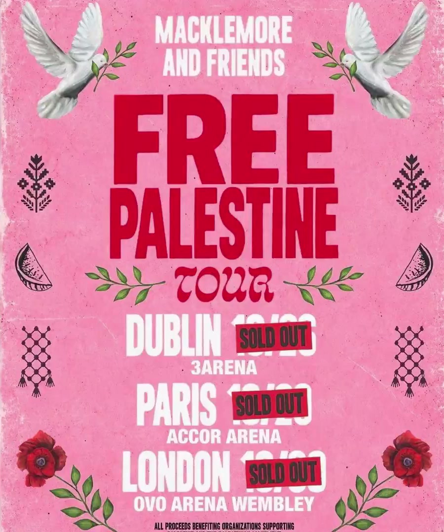 Macklemore and Friends "Free Palestine" turnesinin afişi: Dublin, Paris ve Londra konserlerinin biletleri tükendi