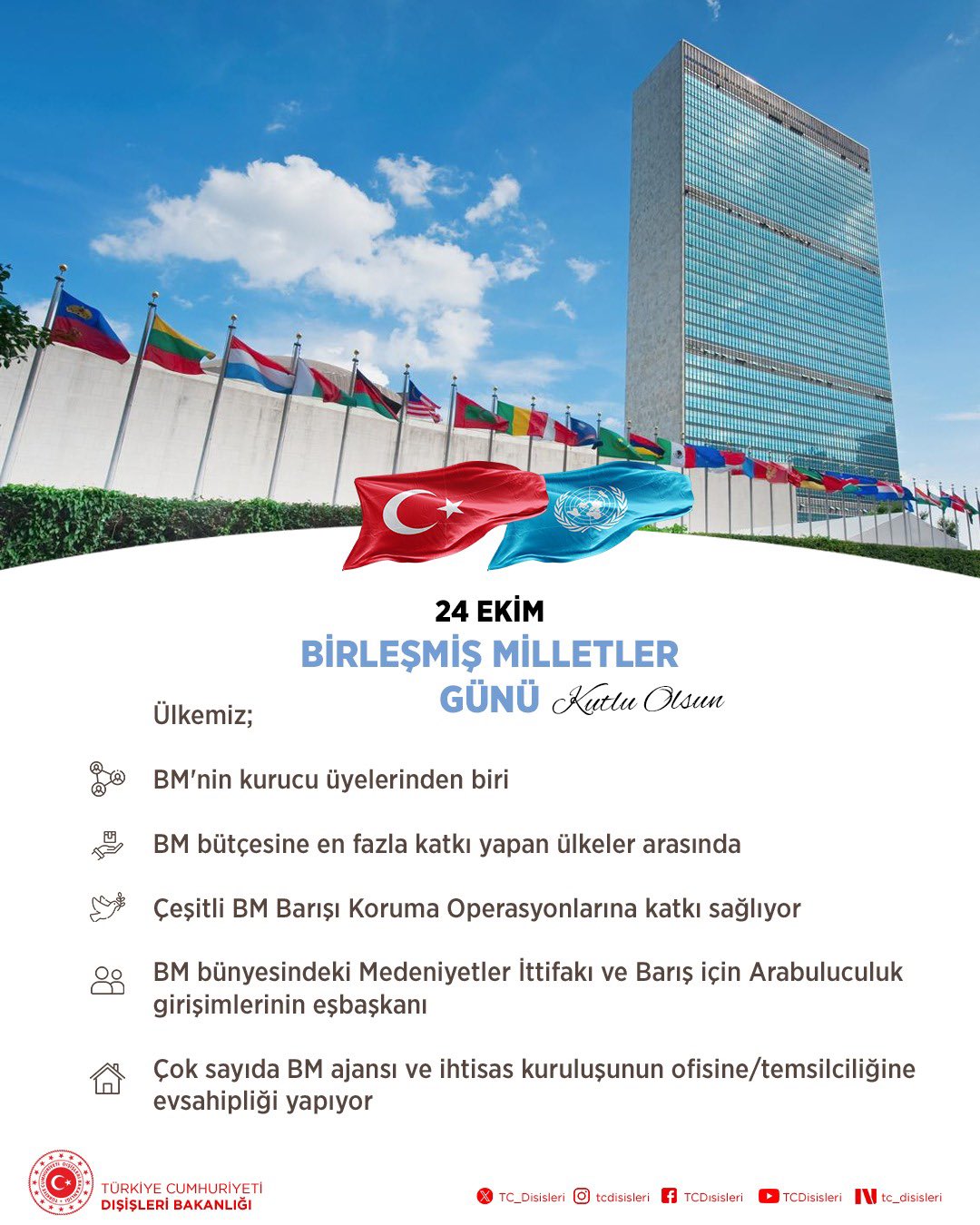 Dışişleri Bakanlığının BM'nin 81. kuruluş yıl dönümü görseli