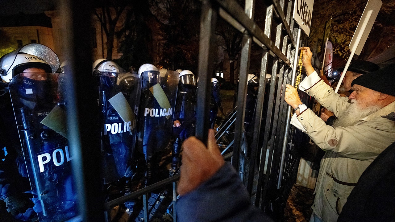 Демонстранты противостоят полиции у ограды Конституционного суда в Варшаве