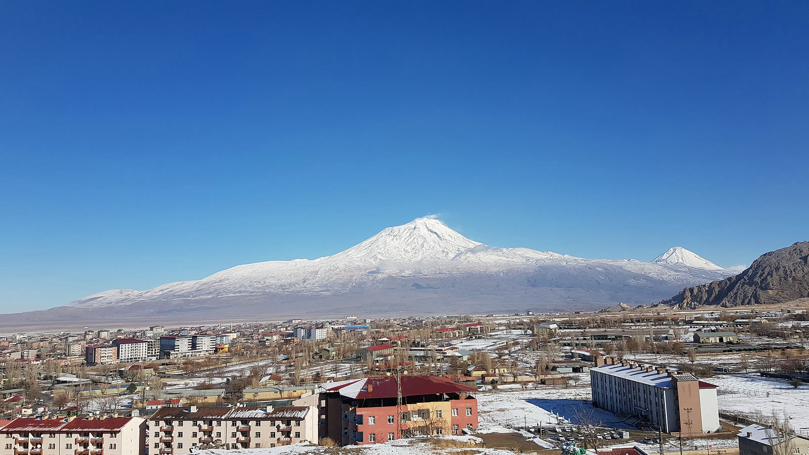 The snow-capped summit of Mount Ağrı